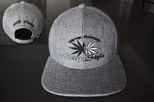 Designer Baseball Cap - 100% Hemp Fabric (GREY w LARGE logo)